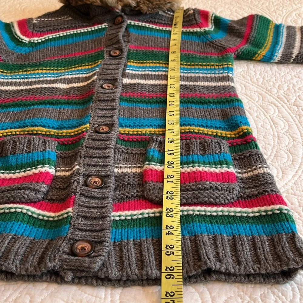 Hanna Andersson Wool Blend Cardigan‎ Sweater Girls 10/ 140 Multi Stripe Rainbow